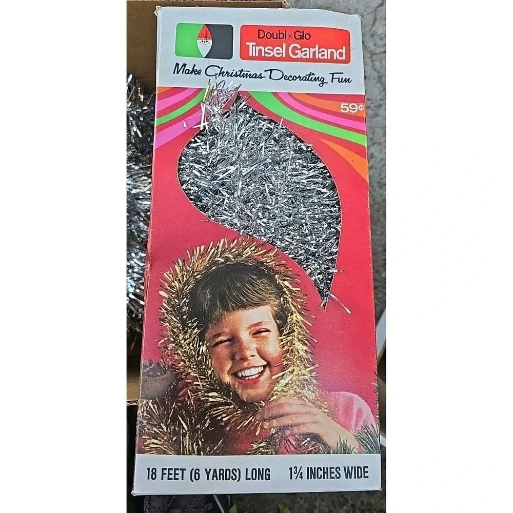 Vintage Christmas Tinsel Garland Doubl*Glo Silver‎ 18ft. Retro Holiday Decor